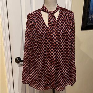 Lane Bryant Navy and Coral Geometric Blouse